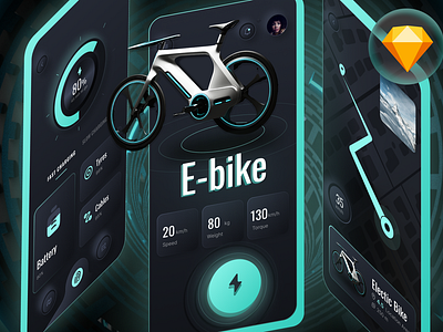 E-bike App app bike dark mode e bike mobile phone sketch ui ui design uiux ux