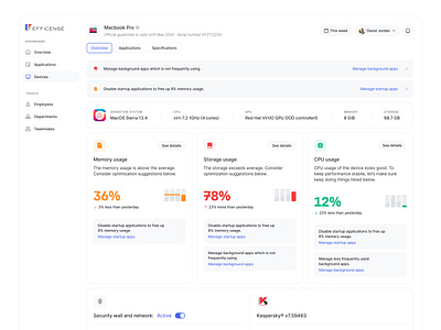 Dashboard for Device Management Tool, Efficiense dashboard device efficiense management tool