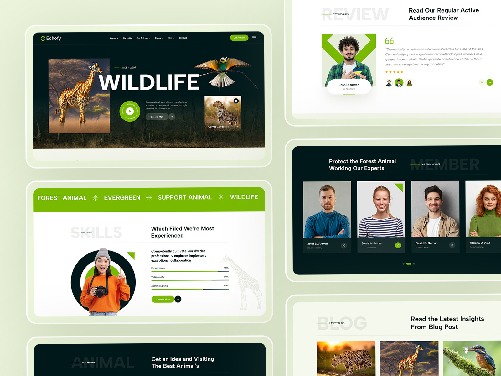 Ecology & Environmental Web Template animals charity donation ecology environmental figma green non profit renewable solar ui design uiux web template websites wildlife wordpress