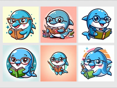 dolphin teacher animation branding cartoon cute design dolphin illustration kawaii tshirt