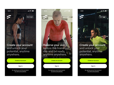 A Gym subscription app. Unlock your potential. Anytime, anywhere app gym onboarding sport subscription walkthrough