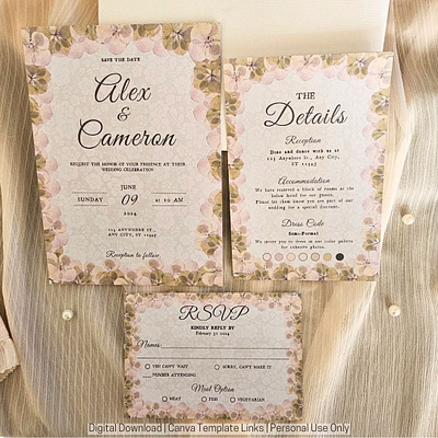 Romantic Vintage Wedding Invitation canva template card design design page design wedding invitation