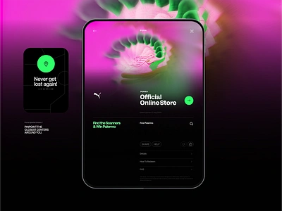 PUMA X CRED UI (Discover) black branding circles design graphic design illustrations map modern more navigation payment screen slider success tablet true typography ui uiux