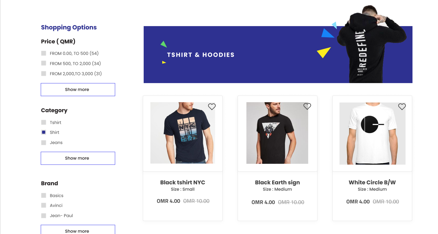 Filter or Shopping option ecommerce ui userinterface
