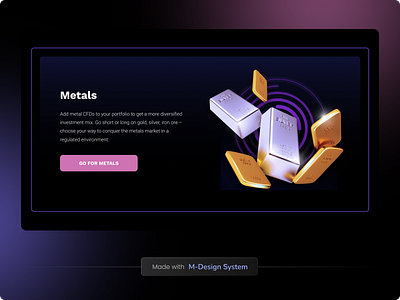 Content Section for Finance Landing | M-Design System 3d black website crypto dark dark mode fintech graphic design landing landing page litecoin metal metals minimal purple trading ui ui kit untitled ui web website