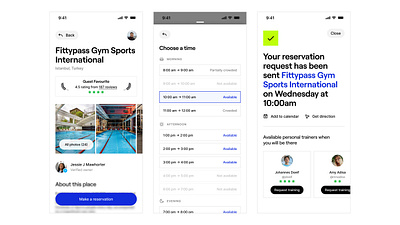 Gym subscription app, reservation flow flow gym reservation sport subscription