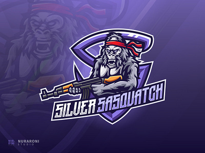 Silver Sasquatch Mascot Logo ak47 cartoon character counter strike design esport esports game gamers gaming illustration logo mascot sasquatch silver sasquatch stream streamers streaming valve vector