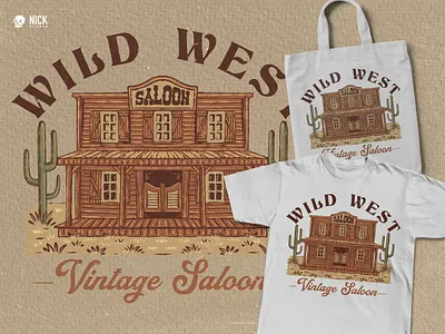 Wild West Vintage Saloon apparel design branding design bronco cowboy custom made hand drawing merchandise retro texas texas design texas inspired texas ornament texas shirt texas style tshirt design vintage bar vintage design vintage saloon western wild west
