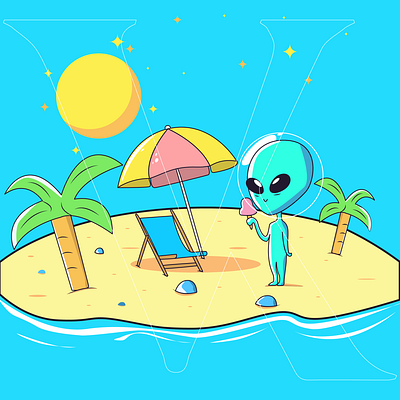 An aliens having his vacation on earth aliens design graphic design graphic designer illustration vacation