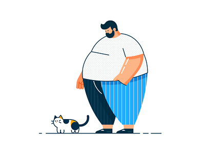 Companionship: Man and Cat contemporary illustration.