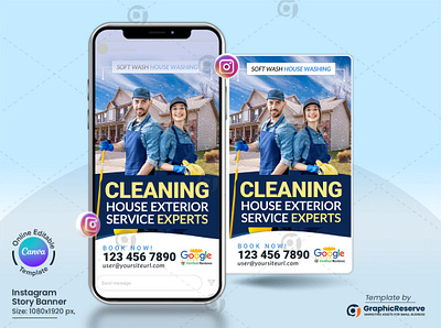 House Exterior Washing Experts Instagram Story Template Canva canva instagram story instagram story canva template instagram story post banner instagram story post template