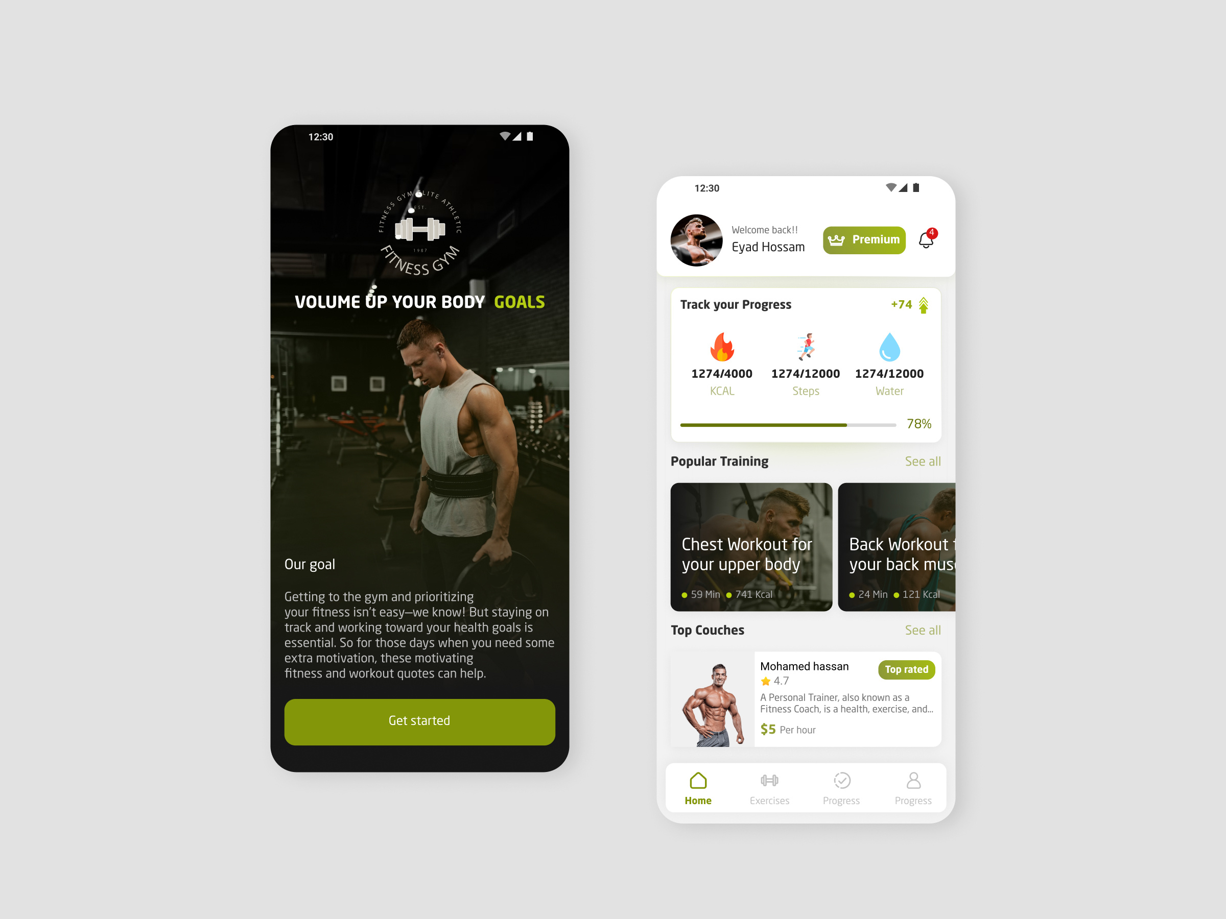 Fitness app screens fitness ui