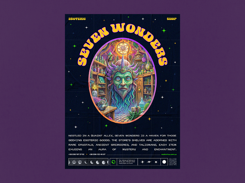 Esoteric Shop Poster adobe illustrator adobe photoshop banner branding colorful cosmos design esoteric graphic design magic mystic poster print shop stars typography visual design