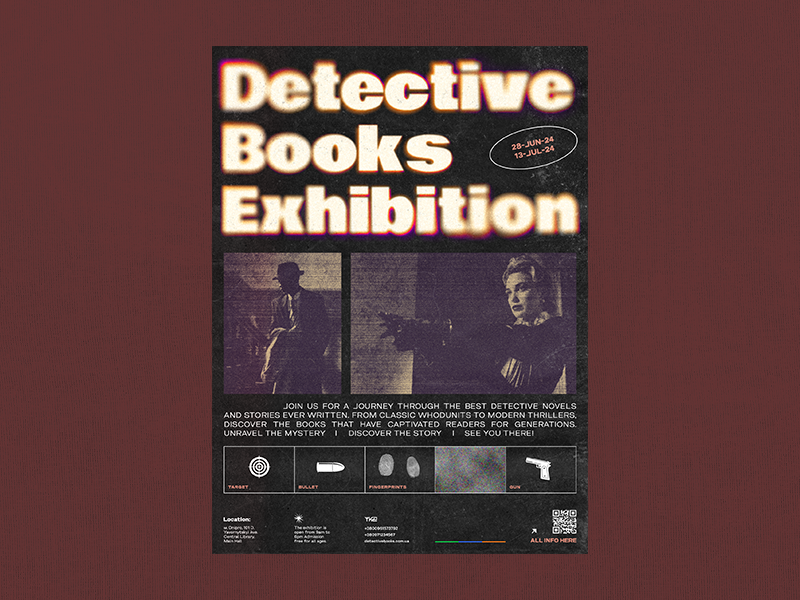 Detective Books Exhibitioon Poster adobe illustrator adobe photoshop banner blur books detective exhibition graphic design grunge poster print sepia typographic visual design