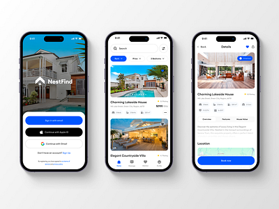 Real Estate Mobile App Design appdesign appinterface cleandesign home homebuying homerenting housingapp mobile app design mobiledesign nestfind property propertysearch real estate realestateapp realestatedesign realestateui rentingapp uidesign uiux uxdesign