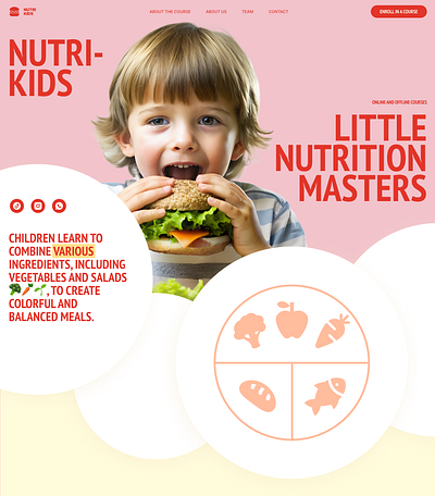 Nutri-Kids | Cooking school for kids | Web branding bright colors fonts home project mock projects nutrition courses for children nutritional courses nutritionology online courses parenting site ui uxui web