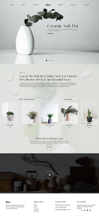 Vaso: Beautiful vases for your beautiful home. 3d branding figma graphic design ui uiux website design