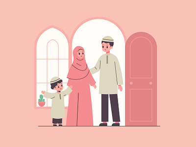 Islamic Family Illustration: Warm and Welcoming Home cultural representation