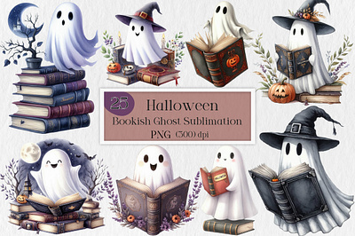 Bookish Ghost Sublimation Clipart poster