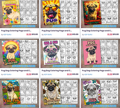 Pug Dog Coloring Page And Book coloring book coloring book cover coloring page coloring page for kdp coloring page for kids dog dog coloring page