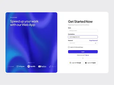 Desktop web app login screen design animation application clean design clean ui design form form ui gradient graphic design illustration inputs light log in minimal minimalistic registration ui ux web web app