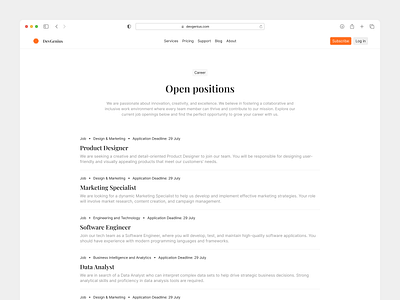 Career page apply career page deadline design exploration figma intern job application job description job openings job role job title jobtitle links navbar open positions product design ui ux web web design