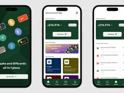 TradeDeck crypto design giftcards ui ux