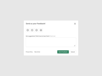 Feedback modal describe design exploration emoji feedback component feedback modal figma help center light mode opinion privacy policy product design send feedback send us your feedback smiley face submit feedback suggestions ui ux web web design