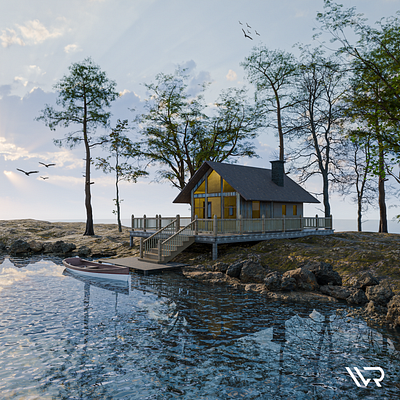 3D Wooden Lake House 3d 3dhouse 3dlakehouse 3drendering 3dvisualization blender cyclesrender graphic design homedesign lakehouse landscapes madewithblender motion graphics photoshop ui waterfronthomes woodcabin woodenhouse