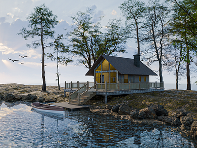 3D Wooden Lake House 3d 3dhouse 3dlakehouse 3drendering 3dvisualization blender cyclesrender graphic design homedesign lakehouse landscapes madewithblender motion graphics photoshop ui waterfronthomes woodcabin woodenhouse