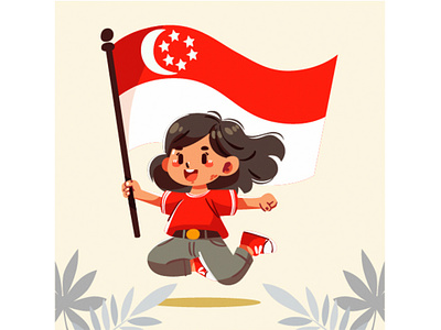 Hand Drawn Singapore National Day Illustration celebration city commemorate country day decoration firework flag girl holiday illustration independence international national parade singapore symbol town vector