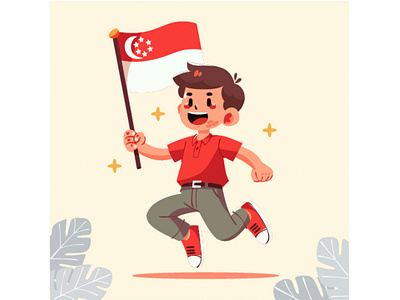 Singapore National Day Illustration boy celebration commemorate day firework flag holiday icon independence independent international national parade patriot pride public republic singapore symbol unity