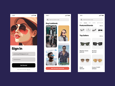 Sunglasses Mobile Screens art direction branding concept digital design ecommerce figma illustration interface interface design mobile design mobile screen photography sunglasses ui ux