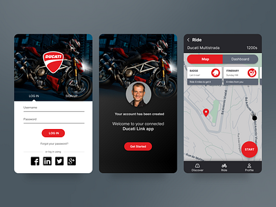 Ducati Fans Mobile App community app mobile app moto app motorcycle share rides uxui