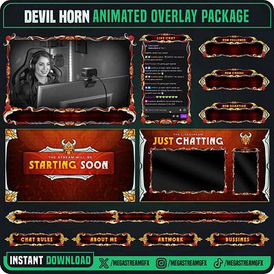 Devil Horn Stream Overlay Package orange theme screen