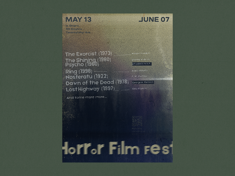 Horror Film Fest Poster adobe illustrator adobe photoshop banner dark dark art film gloomy graphic design grunge horror minimal mist movie noise print sepia typography visual design