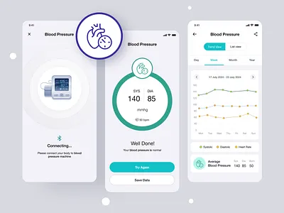 Clinical device App - Blood Pressure blood pressure blood pressure trend bluetooth device clinical bluetooth device clinical device doctor app health app health trend view hospital medical app medical web medication medication app oximeter oxygen oxygen mecine patient app peak flow thermometer ui