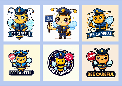 bee carefull animation bee branding cartoon cute design illustration kawaii logo police tshirt