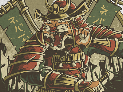 Tiger warrior samurai character illustration animals anime artwork brand identity branding cartoon clothing digital art graphic design hand draw illustration japan manga merchandise pop art poster retro tiger vintage warrior