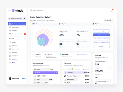 Custom Dashboard to manage customer engagement with Shopify. campaign complex dashboard complex ui dashboard dashboard ux data rich dashboard minimal design sales dashboard shopify side navigation ui ui ux