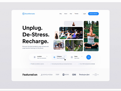 Bookretreats landing page calm desktop landing page meditation minimal retreats sleep ui web web design website yoga