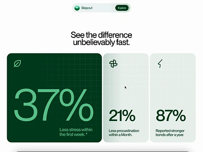 Exploring Stats Section for Stepout framer green minimal numbers section statistics stats web design