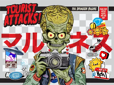 When Mars Attacks!!... * ₍ᐢ•ﻌ•ᐢ₎ 90s alien attacks comic earth graphic design illustration illustrator invasion mars movie playoff poster retro tourist vacation vector vintage visit warm up