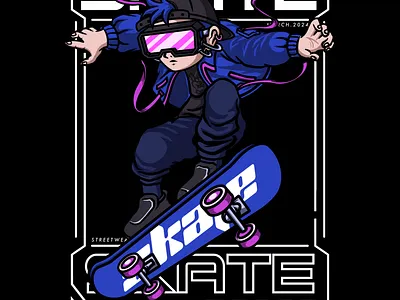 SKATE apparel design boy illustration brandidentity branding character design clothing design cyberpunk cyberpunk illustration design design custom graphic design illustration merch design merchandise skate skate illustration skateboard skaters sticker design tshirt design