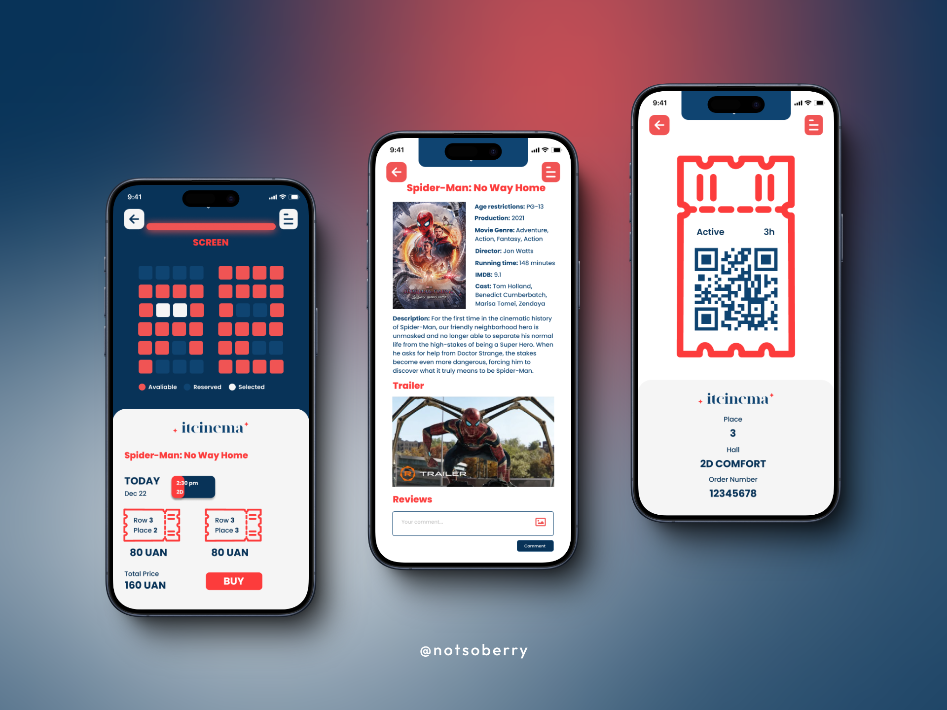 Example of ITCINEMA  — аpp for booking movie tickets (2021)