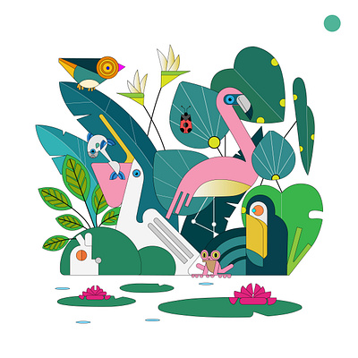 Ducks with Pond branding cartoon graphic design illustration vector