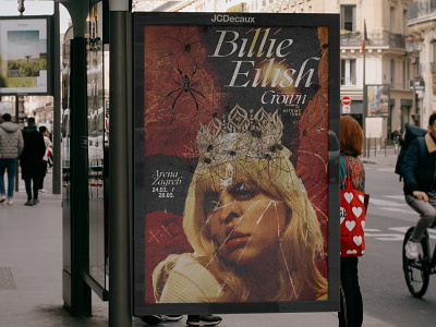 Billie Eilish Crown poster billie billie eilish black concert design glass graphic design grunge music music poster noise poster red roxborough serif spiders texture typography