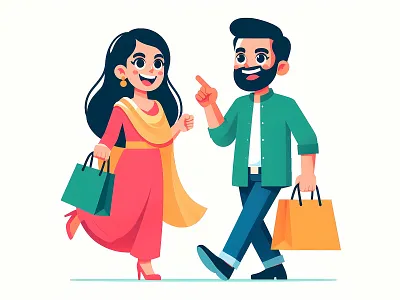 Couple Shopping Vector illustration add app bazar branding couple creative design funny graphic design happy illustration lifestyle logo marketing mart modern people product vector