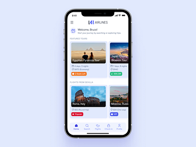 Homepage UI Design for L41 Airlines - Flight Booking App badge booking figma flight mobile mobile app mobile ui product design ui