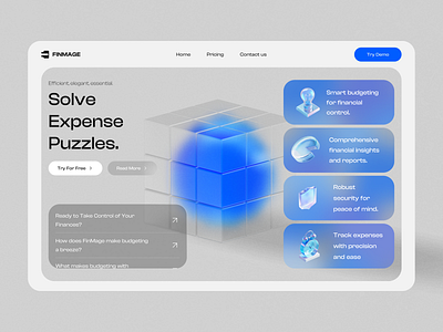 Finmage - Financial Assistance Website 3d bank branding figma finance glass graphic home landing logo modern product product design ui ui design user interface ux ux design web 3 website